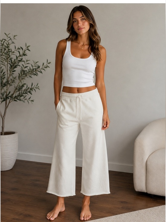 Nili Lotan Pants - Nili Lotan Kiki Sweatpant Wide Leg Cropped Chalk Light Khaki Size Medium
